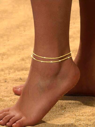 1 buc farmec simplu Bulingbuling lanț vegan dublu aur anklet pentru femei modă strălucitoare plajă vacanță călătorie bijuterii cuplu anklet