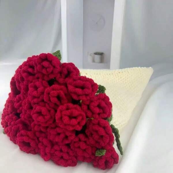 Handmade Rose Bouquet Blanket DIY Kit - Multi-Functional Yarn Crochet Floral Bouquet That Transforms Into A Soft, Warm Blanket, Ideal For Office Naps, Home, A/C, Fashionable And Versatile, Creative Holiday Gift For Girlfriend, Friend, Mom, Teacher