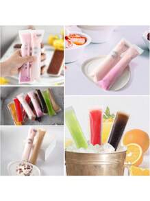 100pcs-Long Ice Cream Bags For Vegetable/Juice, Puree, Ice Cream, Fruit Ice, Storage Bags That Can Be Sealed At Cold Temperatures, DIY Ice Cream Bags And Food Packaging Bags Gift Bags For Parties Kitchen, Disposable Lollipop Ice Bags Crushed Ice Ice Bags Self-Sealing Transparent Lollipop Ice Bags