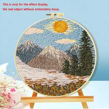 Embroidery Starter Kit - Mountain & Flower Landscape DIY Craft Kit (11ct Cloth, 3-Strand Thread, Full Tools), For Pillow, Hanging Decor, Home Decor, Beginner Video Tutorial Included
