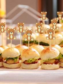 20pcs Of Cute Teddy Bear Cupcake Decorations, Toothpicks, Cocktail Sticks, Kimchi, Dessert Fruit Forks, DIY Cupcake Decorations For Weddings, Birthday Parties, Bridal Showers, Graduation Decorations, Wedding Party Decorations, Tableware Accessories