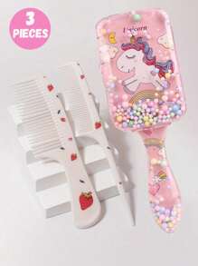 3pcs/2pcs Cartoon Hair Comb Set - Wet And Dry Combing And Styling Brush For All Hair Types, Durable ABS Plastic Handle, Perfect Gift Choice(Purple Unicorn Comb Pattern Random)