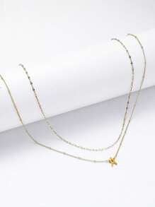 Set de 2 piezas de nuevo collar de cadena con cuentas y colgante de letra inicial A-Z de acero inoxidable de moda para mujeres