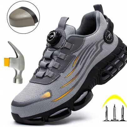 Unisex Rotating Button Comfortable Industrial Construction Work Shoes, Steel Toe Sports Shoes, Lightweight Breathable Work Boots, Outdoor Sports Hiking Shoes