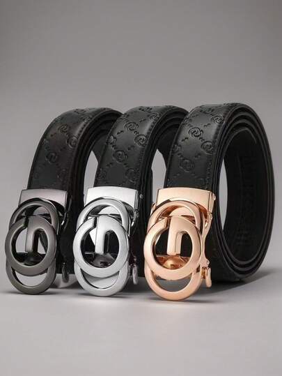 1pc Men's Genuine Leather Automatic Buckle Belt, Versatile Casual Pants Belt, Korean Style, Fashion Waist Belt For Middle-Aged And Young Men