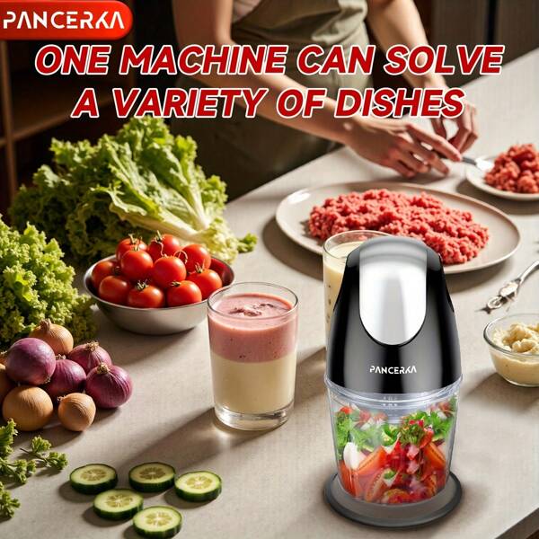 PANCERKA Mélangeur électrique à pression unique, robots culinaires, hache-viande, hachoir électrique à légumes, avec 4 lames en acier inoxydable, capacité de 600 ml, facile à ranger, pour la viande/le smoothie/les légumes/la purée/les fruits/l'ail