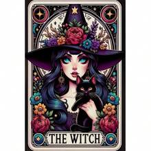 5D DIY Diamond Painting Kit - Round Acrylic Diamond, Witch Tarot Card Theme Character Embroidery Cross Stitch Craft, Wall Decor And Home Decor, Frameless Full Diamond Diamond Art, Suitable As Christmas Gift