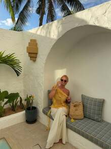 Women's Asymmetric Ruffled Asymmetrical Neck Yellow Top For Date Night,Boho Beach Vacation,Country Concert,Fall Women,Cute Tops,Fairycore,Winter For Women,Country Concert,Going Out Tops Women