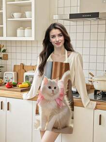 1 pièce Super mignon tablier de cuisine rose chat, tablier de cuisine haute qualité résistant aux salissures, convient aux chefs, jardiniers, cuisiniers, rôtisseurs, fleuristes, peintres, baristas, vêtements de travail résistants aux salissures, 65cm * 53cm * 53cm