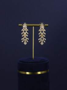 5pcs 18K Gold-Plated Luxury Royal Style Leaf & Flower Design Bridal Wedding Jewelry Set, Handset With White Cubic Zirconia, Including Necklace, Bracelet, Earrings, Ring, Suitable For Daily Wear Or Wedding, Wedding Anniversary Gift (Premium Gift Box Packaging) Complimentary