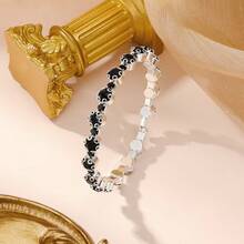 1pc Women Rhinestone Bangle, Sparkling Party Holiday Gift Accessory - Silver Black - View 11