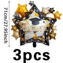 Set de 3 globos de graduación - Globos de felicitación con forma de estrella para ceremonia de graduación, decoraciones de fiesta, globos para celebraciones, para uso interior y exterior, globos de papel de aluminio