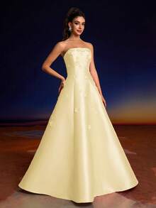 Anymoon 女士长款晚礼服、正式礼服、派对礼服，适合婚礼宾客 - 黃色 - 查看 9