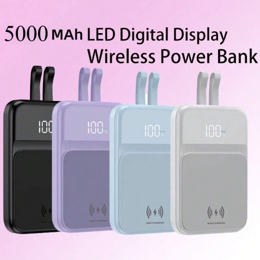 便携式磁性迷你 5000 毫安时无线快速充电器，适用于 16 Pro 15 14 Plus 13 Pro Max 和安卓手机（USB/Type-C）便携式充电器，LED 数字显示，适合户外旅行和应急备用移动电源，安全稳定。适合暑假户外旅行/露营和应急备用移动电源，送给家人、朋友、生日的礼物，磁性无线 - 黑色 - 查看 1