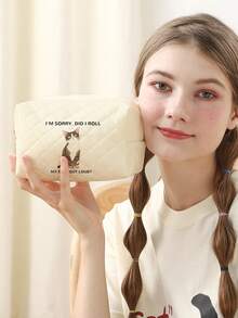 Cat Pattern Double-Sided Printed Diamond Grid Octagonal Makeup Bag Multifunctional Carry On Bag - Suitable For Girls Portable Toiletries Zipper Storage Bag For Women's Cosmetics And Travel Essentials Zipper Makeup Bag - Multicolor - View 12