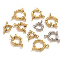 1pc 304 Stainless Steel 18K Gold Plated Round Spring Lobster Clasp Necklace Bracelet Connector, DIY Jewelry Making Accessory
