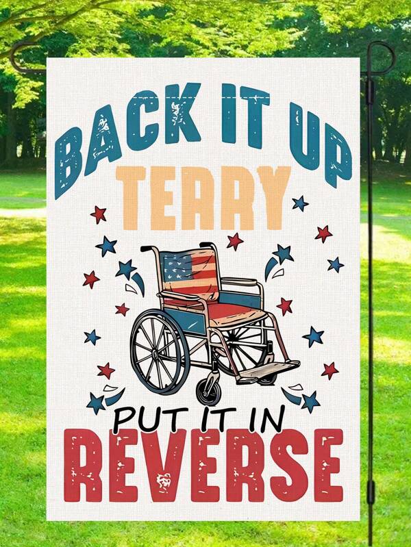 1pc "Back It Up Terry" American Flag Theme Garden Banner - Patriotic Humor Outdoor Patio Decoration No Electricity, Double Sided, For Memorial Day, Independence Day, Home Decoration, Yard Decoration, Lawn & Garden Decoration - 14.17x18.50 Inches