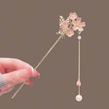 1 Stück Kirschblüten Haarkamm, Vintage Blumen Haaraccessoire für Frauen, elegante Hanfu Haarspange, quastenbesetzter Cheongsam Haarclip