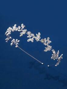 1 件精致复古新娘头饰，镶嵌水钻，森系金叶花环头饰，皇冠表演发饰，适合日常着装、派对、舞会、摄影，是送给女孩的理想礼物