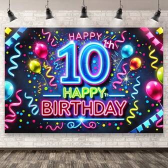 Colorful Neon Background Cloth For 10th Birthday Party - Multicolor Confetti Design, Suitable For Studio Photography And Celebration Events