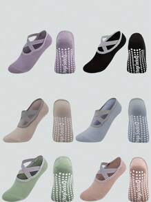 1 paire/2 paires/4 paires/6 paires de chaussettes de yoga multicolores, chaussettes de sport avec sangles croisées anti-dérapantes pour le pilates, le ballet, la danse, le fitness intérieur sur le sol, avec semelles en silicone anti-dérapantes