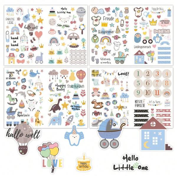 4pcs/Set Pregnancy Announcement Baby's First Year Plan Stickers, Waterproof Vinyl Stickers Multipurpose Decorative Planner, Suitable For Baby Footprint Stickers, Baby Monthly Stickers, Newborn Milestone Stickers, Baby Toy Stickers, Baby Boy Album, Newborn Books, Personalized Baby Gifts, Baby's First Year Calendar