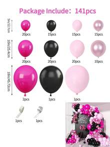 141pcs Rose Red, Black, Light Pink, Metallic Light Pink Balloon Garland Arch Kit, Suitable For Wedding Birthday Party Decoration, Latex Balloon Decor, Birthday Photo Prop, Birthday Party, Anniversary Party, Valentine's Day, Mother's Day And Summer Celebration, Bachelorette Party, Prom, Christmas - Multicolor - View 9