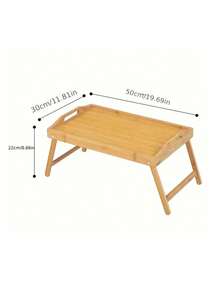 1 pieza Mesa plegable de bambú para picnic, bandeja portátil para desayuno/postre, adecuada para picnics, sofá, cama, exteriores, jardín, camping, versátil para comida/escritorio de ordenador, regalo para el Día del Padre y Día de la Madre (material natural con textura irregular, tapas de accesorios no fijos)