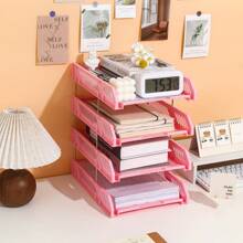 4-Tier Plastic File Tray Office Desk Organizer, Horizontal Filing Rack Paperwork Storage Box Desktop Document Holder, Multi-Layer File Sorting Rack,Back To School,School Supplies
