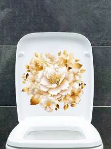 1pc Creativity 3D Yellow Golden Flower Wall Decal, Light Luxury Palace Vintage Style, For Ceramic Surface, Toilet, Bathroom, Refrigerator, Window, Bathtub, Door, Car, Living Room, Bedroom Home, Toilet Decoration Items Refresh Your Home Decor