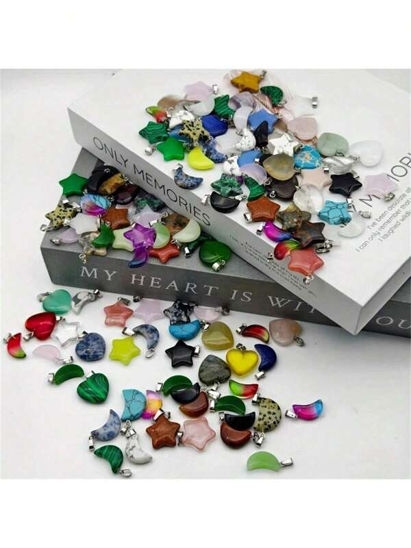 10/20/30/50pcs Mixed Natural Stone & Glass Jewelry Charms, Multicolor Pendant Bulk Pack, Suitable For Jewelry Making