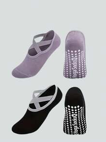1 paire/2 paires/4 paires/6 paires de chaussettes de yoga multicolores, chaussettes de sport avec sangles croisées anti-dérapantes pour le pilates, le ballet, la danse, le fitness intérieur sur le sol, avec semelles en silicone anti-dérapantes
