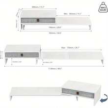Dual Monitor Stand With Drawer Computer Monitor Stand Riser - 2 Shelf With Adjustable Length And Angle, Wood Monitor Stands For 2 Monitors, Laptop PC, Computer, Printer, Desktop Organizer, White - White - View 3