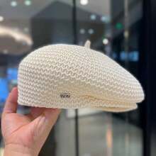 1Piece Men Solid Color Mesh Beret Side Silver Clasp Versatile Beret Outdoor Sunscreen Leisure Hat Spring Autumn Travel Tourism Beach Vacation - 卡其色 - 查看 5