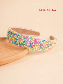 1 pezzo Fascia per capelli per ragazze di colore candy con strass e perle brillanti, fascia elastica antiscivolo larga, accessorio carino e morbido per capelli con decorazione a cuore, adatto per lavarsi il viso, regalo per le vacanze, per uso quotidiano