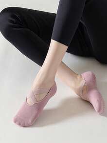 5 Pairs Professional Non-Slip Yoga Socks, Pilates Socks For Women, Foor-Floor Workout Socks With Ties, Towel Bottom Shock Absorption Silicone Non-Slip Invisible Shallow Mouth Indoor Socks - Multicolor - View 10