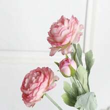 2pcs 3-Head Flocked Simulate Peony Rose, High-End Artificial Flower Decor For Outdoor Garden, Home, Wedding, Holiday, Party. UV Resistant Ground Fake Flower Arrangement
