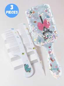 3pcs/2pcs Cartoon Hair Comb Set - Wet And Dry Combing And Styling Brush For All Hair Types, Durable ABS Plastic Handle, Perfect Gift Choice(Purple Unicorn Comb Pattern Random)