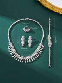 4 pièces/Set Parure de bijoux mode Arabie Saoudite, collier pendentif goutte d'eau avec micro-pavé de zircone blanche/bleue/verte, accessoires de mariage de mariée