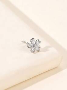 1 chiếc nhẫn mũi hoa cho phụ nữ cô gái dễ thương độc đáo màu trắng CZ bạc L uốn cong lỗ mũi vít xỏ khuyên trang sức dự tiệc quà tặng 20g - Bạc - Xem 3