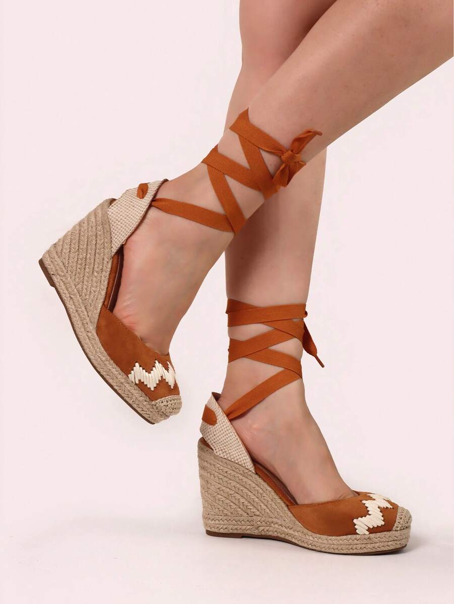 ESPADRILLES A ZEPPA IN CAMOSCIO SINTETICO TACCO ALTO 10.5CM  E PLATEAU 3CM TOMAIA RICAMO A ZIG ZAG - Camel - View 1