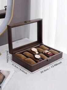 1pc Elegant Wood Grain Leather Watch Storage Box With Glass Window For Stylish Watch And Bracelet Display, Perfect For Valentine's Day, Back To School, Christmas, And New Year Gift Giving, Ideal For Watch Collectors And Fashion Enthusiasts, Organize Your Timepieces With Class And Sophistication