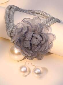 3pcs/Set Bohemian Floral Faux Pearl Necklace & Earrings Set, Elegant Taste