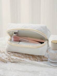 Cat Pattern Double-Sided Printed Diamond Grid Octagonal Makeup Bag Multifunctional Carry On Bag - Suitable For Girls Portable Toiletries Zipper Storage Bag For Women's Cosmetics And Travel Essentials Zipper Makeup Bag - Multicolor - View 3