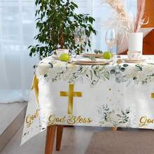 1 pieza Mantel desechable blanco con cruz y flores para bautizo, primera comunión, fiesta de cumpleaños - Temática religiosa, fabricado a máquina - Multicolor - Ver 9