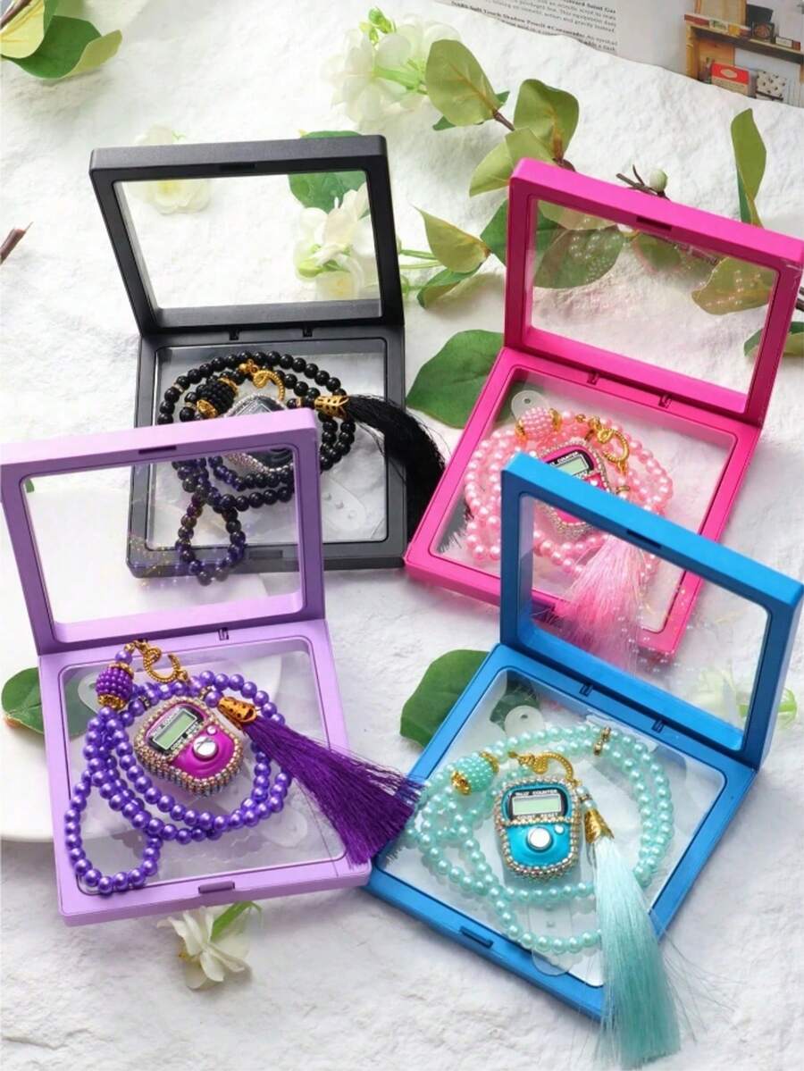 1pc Crystal Muslim Tasbih Prayer Beads Gift Set, Electronic Counter, Square Gift Box, Multiple Colors Available - Multicolor - View 1