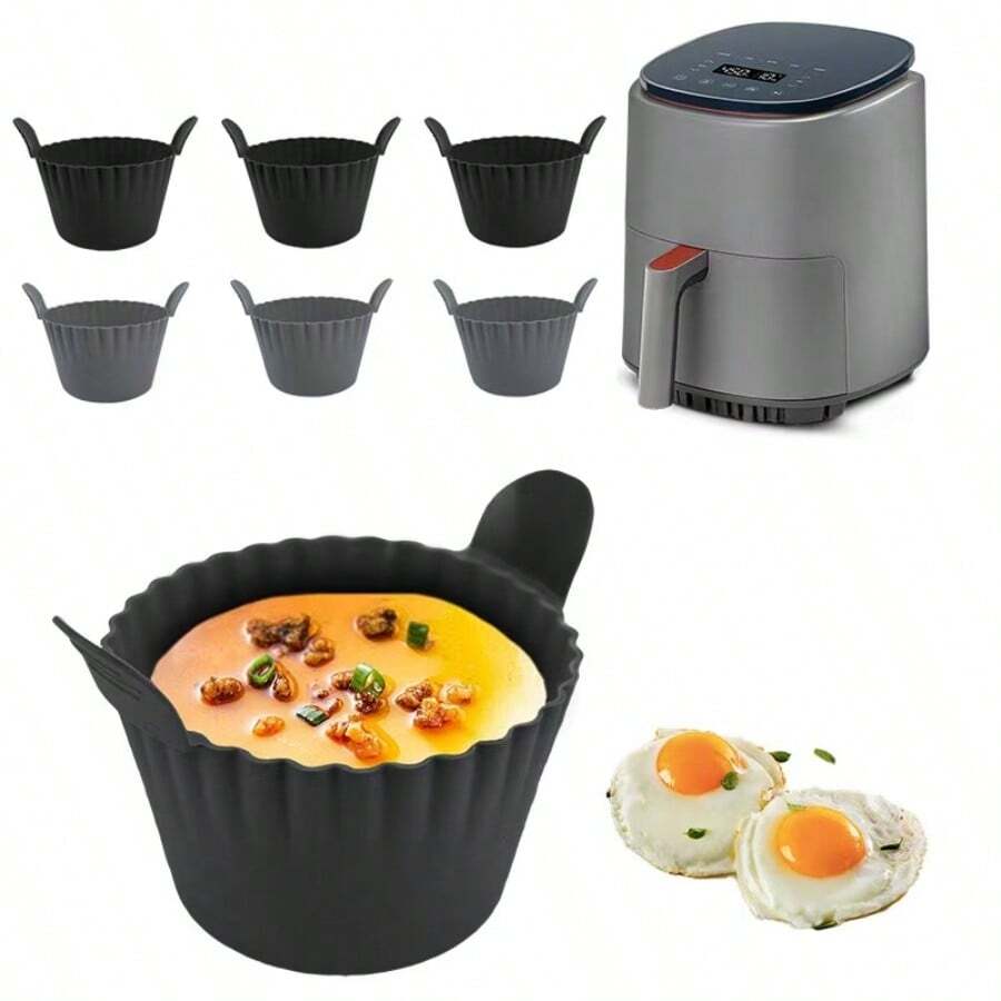 2pcs/3pcs/6pcs Silicone Egg Poacher Cups, Thicker Air Fryer Silicone Egg Baking Cups With Handles, Muffin Cups & Egg Cooker - Multicolor - View 1