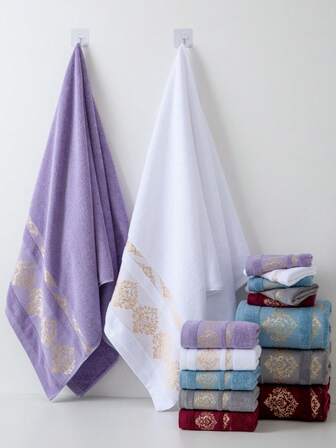 1 条长方形毛巾，70 * 140 厘米，提花宫廷图案，适合成人、男女、游泳、沐浴、厨房毛巾 34 * 74 厘米或方形手帕 34 * 34 厘米，速干、吸水、柔软，适用于浴室、酒店、健身房、旅行、节日礼物、沙龙、运动、户外、海滩、学校、返校、旅行、旅行必需品、家居必需品、毛巾、皮肤护理