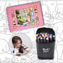 KIT Livro de Colorir Bobbie Goods 200g A5 - Canetinhas Ponta Dupla 24/36
