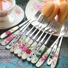 6/12 Creative Stainless Steel Forks With Ceramic Handles, Cute Small Forks With Unique Floral Patterns, Dessert And Fruit Forks, Fork Cutlery Set, Suitable For Home Kitchens, Restaurants, Afternoon Tea,School Supplies - Multicolor - View 13